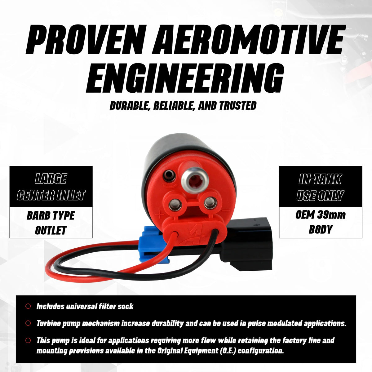 AEROMOTIVE 11540 Aeromotive 340 LPH In-Tank Fuel Pump - 12V Electric High-Flow EFI - 11540