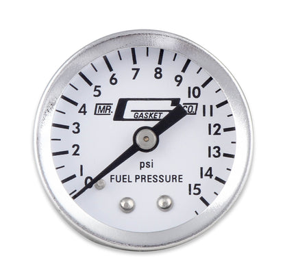 MR GASKET 1560 Mr. Gasket Fuel Block With 0-15 PSI Pressure Gauge, Silver, 1.500 in.