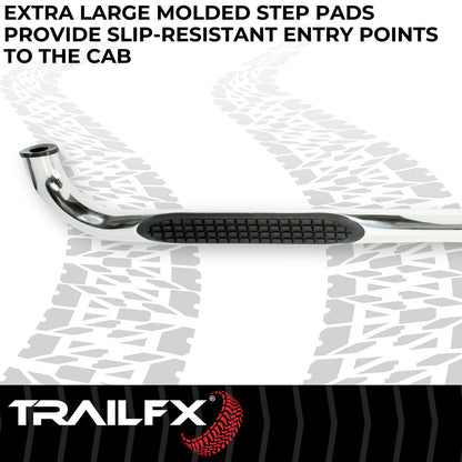 TRAILFX A0069S TrailFX Nerf Bar A0069S, 3 In Round Bent, Polished, Stainless Steel, With Step Pads, W/O End Caps, Rocker Panel Mount, Fits 2025 Toyota 4Runner (Will Not Fit Models With Lower Rocker Panel Extensions)