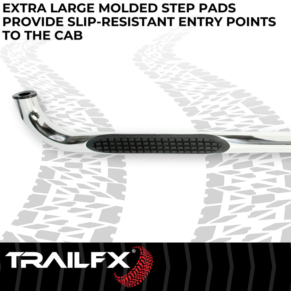 TRAILFX A0068S TrailFX A0068S 3 Inch Round Bent Nerf Bar Pair with Step Pads Fits 2024-2025 Toyota Tacoma Polished T304 Marine-Grade Stainless Steel Rocker Panel Mount Slip-Resistant Bolt On Install