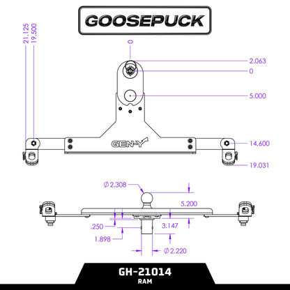 GEN-Y HITCH GH-21014 GEN-Y Hitch GoosePuck GEN II Main Assembly - 5" Offset - 25K Overall Towing - with Safety Chain Anchors Incorporated - Compatible with Dodge Ram Trucks