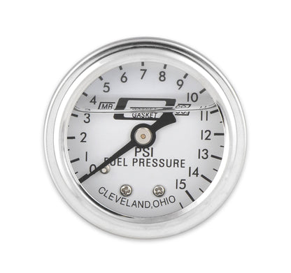 MR GASKET 1564 Mr. Gasket - 1564 Fuel Block with 0-15 PSI Liquid Filled Pressure Gauge, 1.500 in.