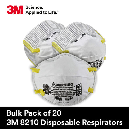 3M 46457 3M Particulate Disposable Respirator 8210, N95, Pack of 20, NIOSH APPROVED