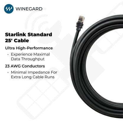 WINEGARD SD-025C Winegard SD-025C Starlink Standard Ethernet Cable - Shielded Data Cable for Starlink - Standard High-Speed Network Connectivity 25'- Black