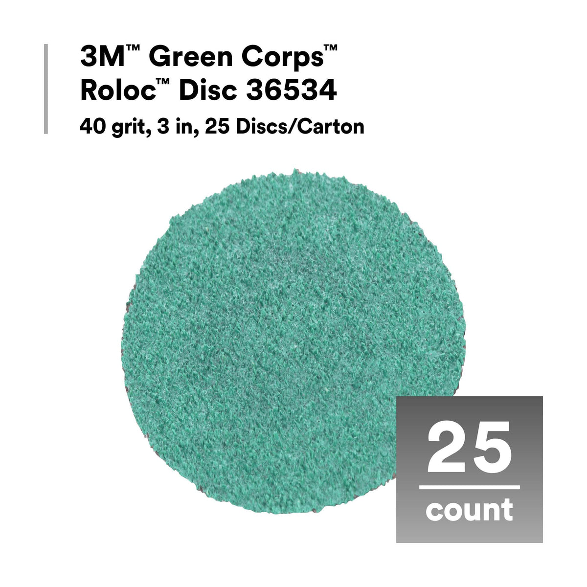 3M 36536 3M Green Corps Roloc Disc 36536, 80+ Grit, 3 in, Pack of 25 Heavy Duty, Quick Change Discs for Grinding, Coating Removal, Fast Cutting