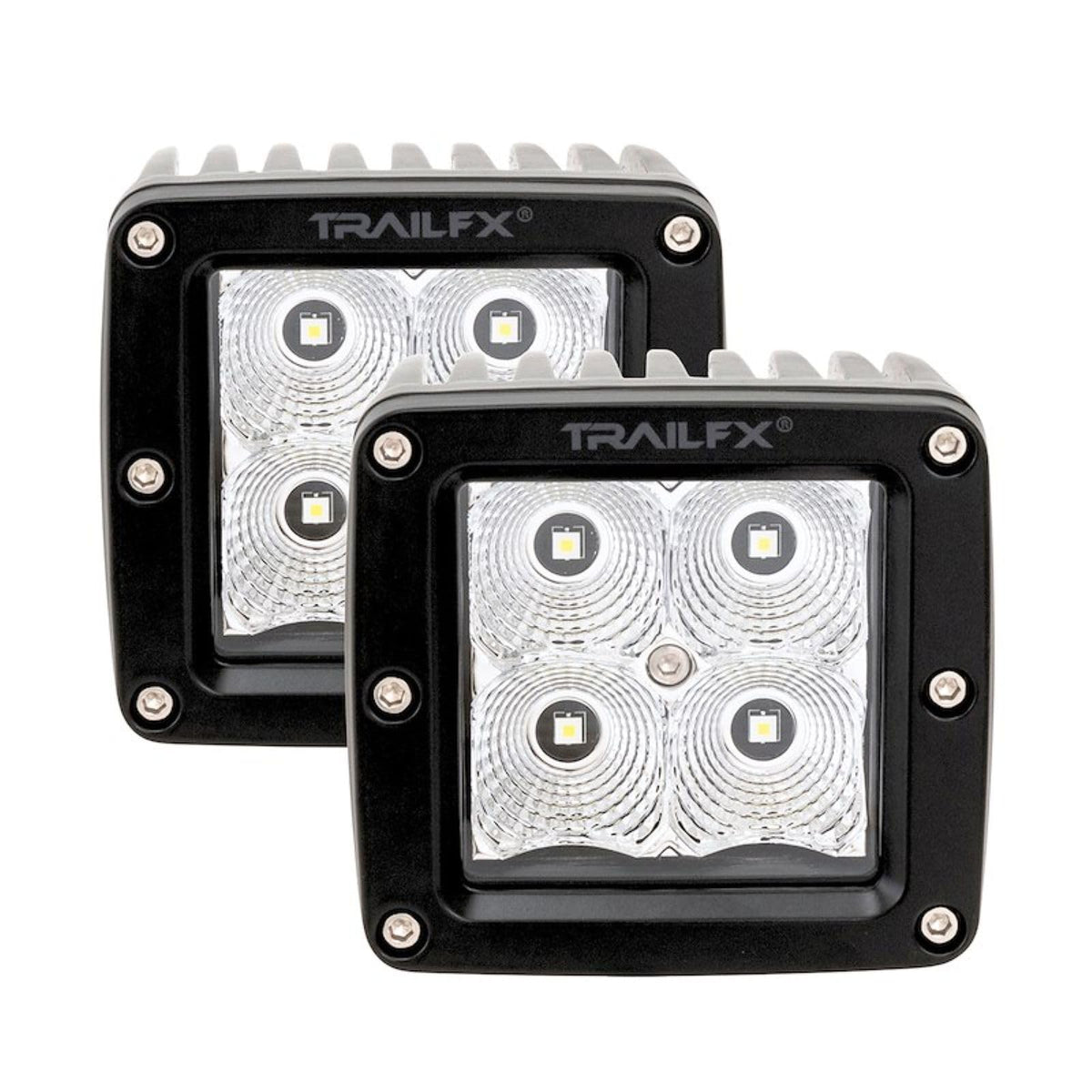 TRAILFX 2X2F2 Trailfx Driving/Fog Light 2X2F2, LED Bulb, 4 Clear LED 5 Watt Bulbs, 3 Inch Square, 90 Degree Flood Beam, Amber Polycarbonate Lens, Bracket Mount, 20 Watt Blubs Amp Draw 1.2 AMP At 12 Volts, Set Of 2