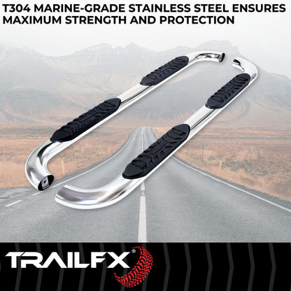 TRAILFX A1019S TrailFX A1019S 4 Inch Oval Bent Nerf Bars Fits 2024–2025 Toyota Tacoma with Step Pads Polished T304 Stainless Steel, Welded End Caps, Rocker Panel Mount, Bolt On Installation