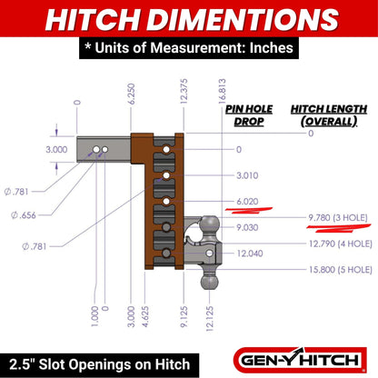 GEN-Y HITCH GH-1713 GEN-Y Hitch Tow Hitch for 3" Receiver - 6" Drop/Rise with 3 Adjustable Positions, Includes Dual Ball Mount and Locking Pin, 32,000 lbs Towing Capacity, 3,500 lbs Tongue Weight, Silver