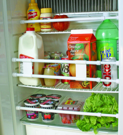 CAMCO 44074 Camco 34" Double RV Refrigerator Bar -Holds Food and Drinks in Place During Travel - Prevents Messy Spills - Spring Loaded and Extends Between 19" and 34" - White (44074)