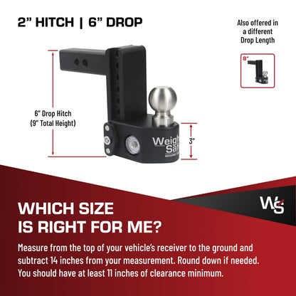 WEIGH SAFE SWS6-2 Weigh Safe SWS6-2 Steel Adjustable 6" Drop, Stainless Steel Balls for 2" Receiver 12,500 GTW
