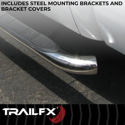 TRAILFX A0068S TrailFX A0068S 3 Inch Round Bent Nerf Bar Pair with Step Pads Fits 2024-2025 Toyota Tacoma Polished T304 Marine-Grade Stainless Steel Rocker Panel Mount Slip-Resistant Bolt On Install