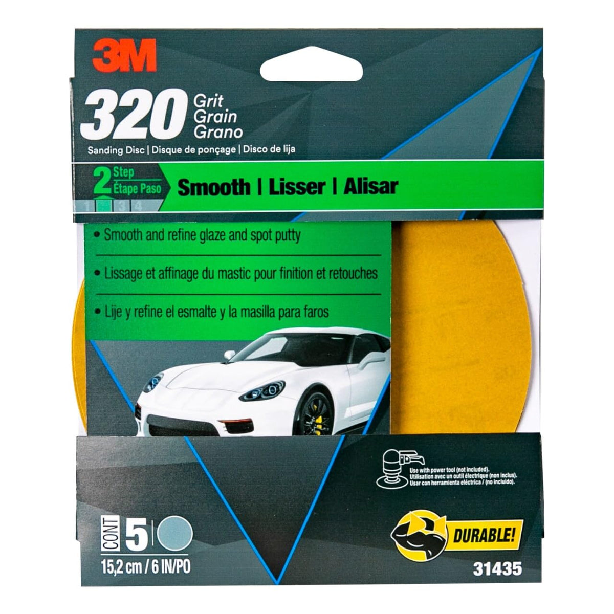 3M 31435 3M Sanding Disc with Stikit Attachment, 31435, 320 grit, 6 in, 5 Discs Per Pack