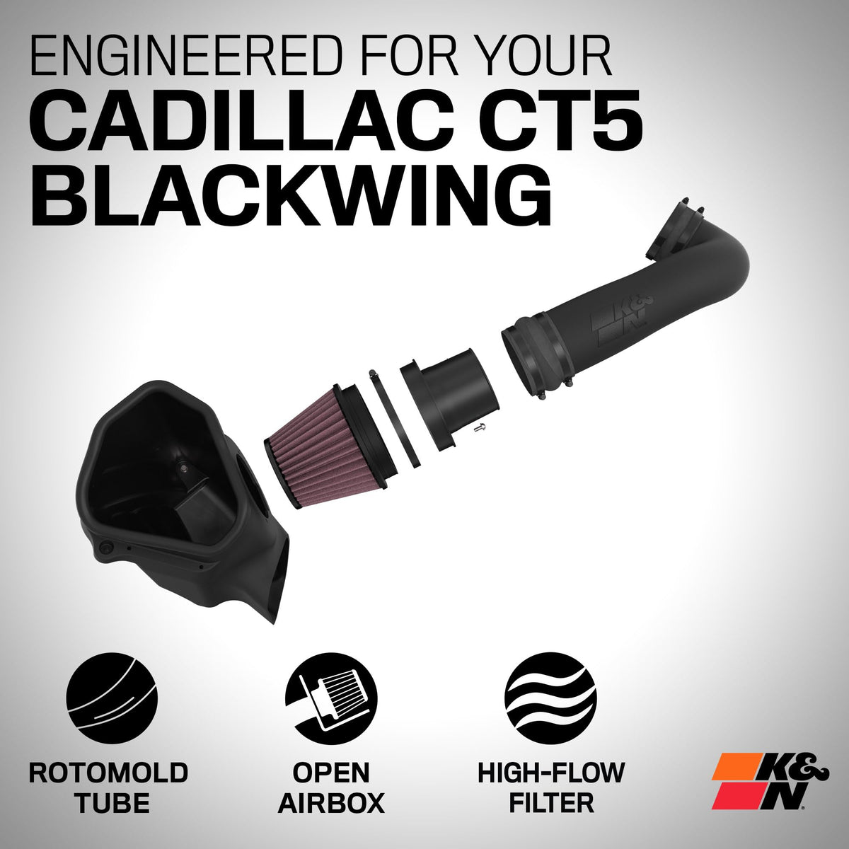 K&N FILTER 63-3121 K&N Cold Air Intake System: High-Flow Air Filter, Increase Performance & Acceleration: Compatible with 2022-2025 Cadillac: CT5, 63-3121