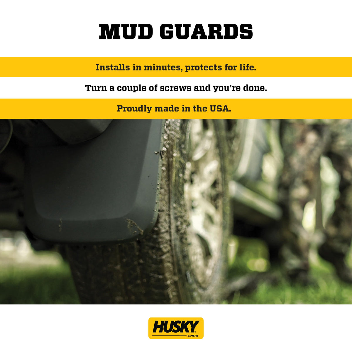 Husky Liners 59521 Husky Liners Custom Mud Guards – Fits 2021-2026 Ford F-150 (King Ranch, Lariat, Limited, Platinum, SSV, Tremor, XL, XLT) – Rear Set, 2-pc Black - 59521