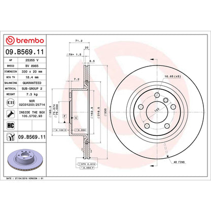 BREMBO 09B56911C02 Brembo 09.B569.11 UV Coated vented Rear Brake Rotor BMW/TOYOTA OE# 34206790362