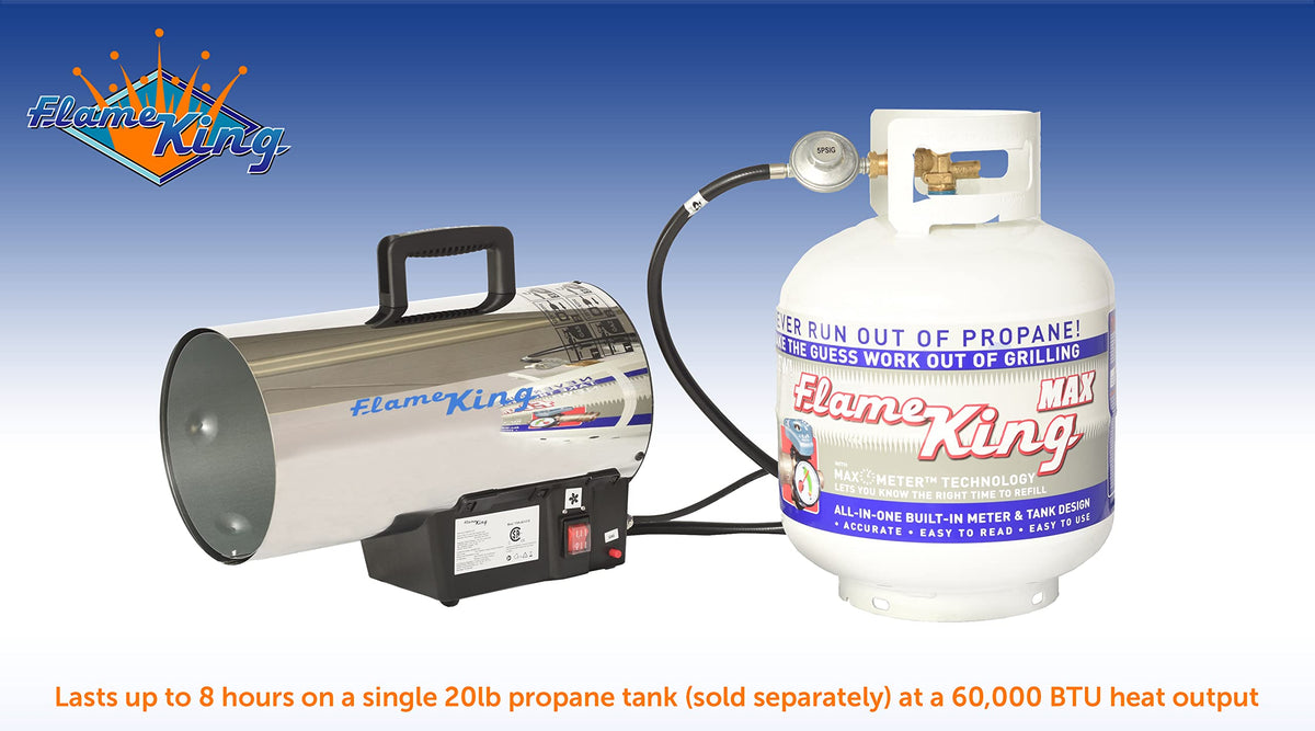 FLAME KING YSN-AD018 Flame King 60,000 BTU Portable Propane Forced Air Heater Outdoor Great for Jobsite, Construction, Garage, Patio, Stainless Steel