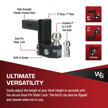 WEIGH SAFE SWS6-2.5 Weigh Safe Trailer Hitch Ball Mount, 6" Drop, 2.5" Receiver, Weight Scale