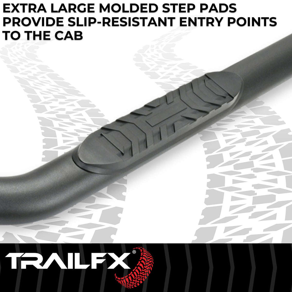 TRAILFX A1019T TrailFX 4 Inch Oval Bent Nerf Bars with Step Pads Fits 2024–2025 Toyota Tacoma Matte Black Powder-Coated Steel, Welded End Caps Rocker Panel Mount, Bolt On Install TrailFX A1019T