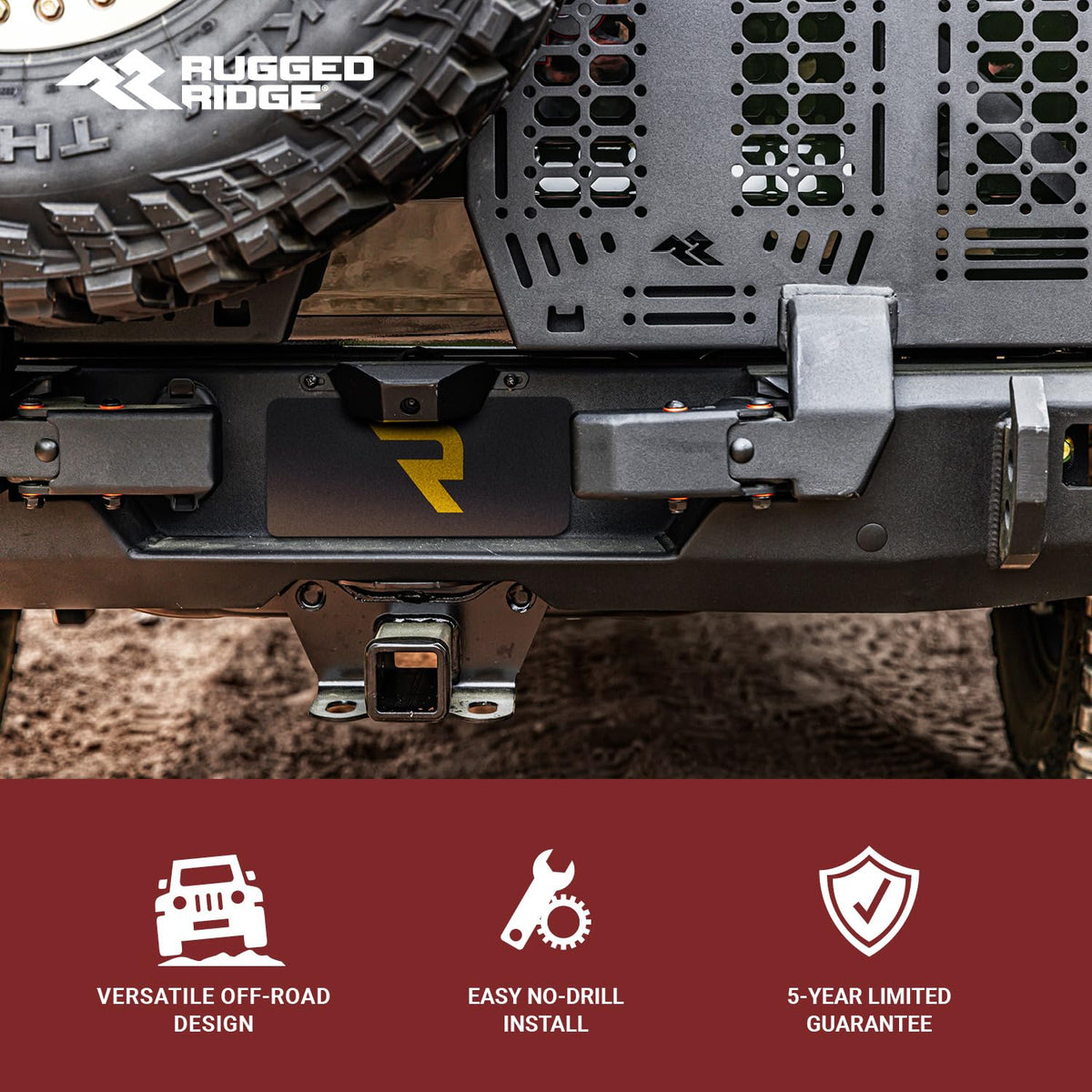 RUGGED RIDGE 11540.38 Rugged Ridge WingMate Rear Bumper for Jeep Gladiator JT | Accommodates Swingout Tire Carrier, Dual Pivot Points, 3/16" Steel, Textured Black | 11540.38 | Fits 2020-2024 Jeep Gladiator JT