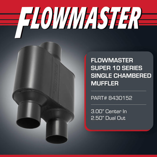 FLOWMASTER 8430152 Flowmaster Super 10 Series Muffler – 3.00" Center In / 2.50" Dual Out