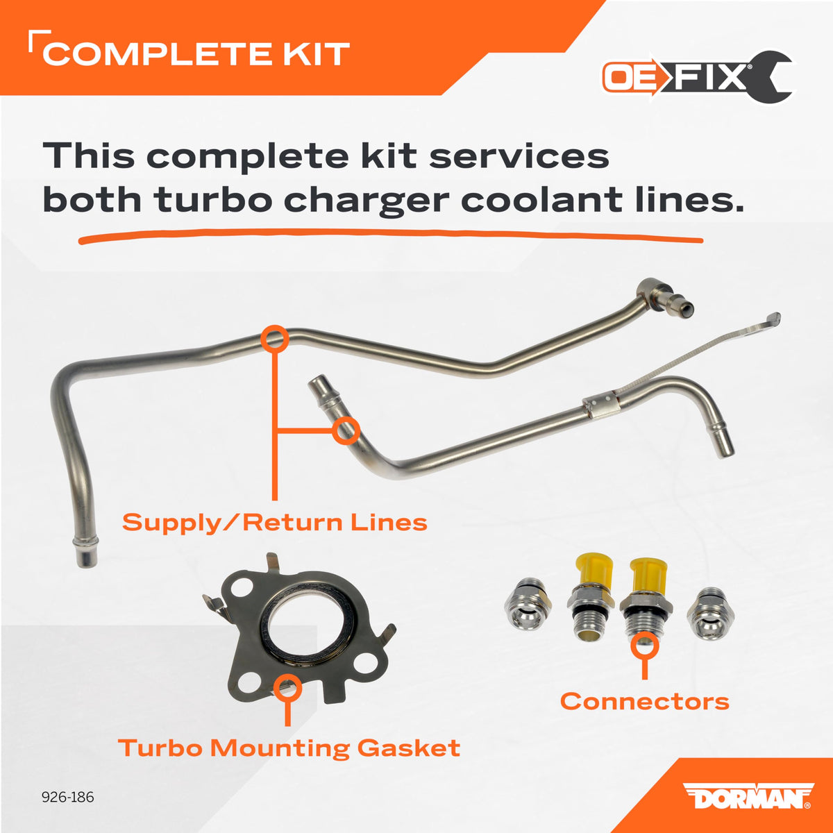 DORMAN 926-186 Dorman 926-186 Passenger Side Turbo Coolant Line Kit Compatible with Select Ford/Lincoln Models (OE FIX)