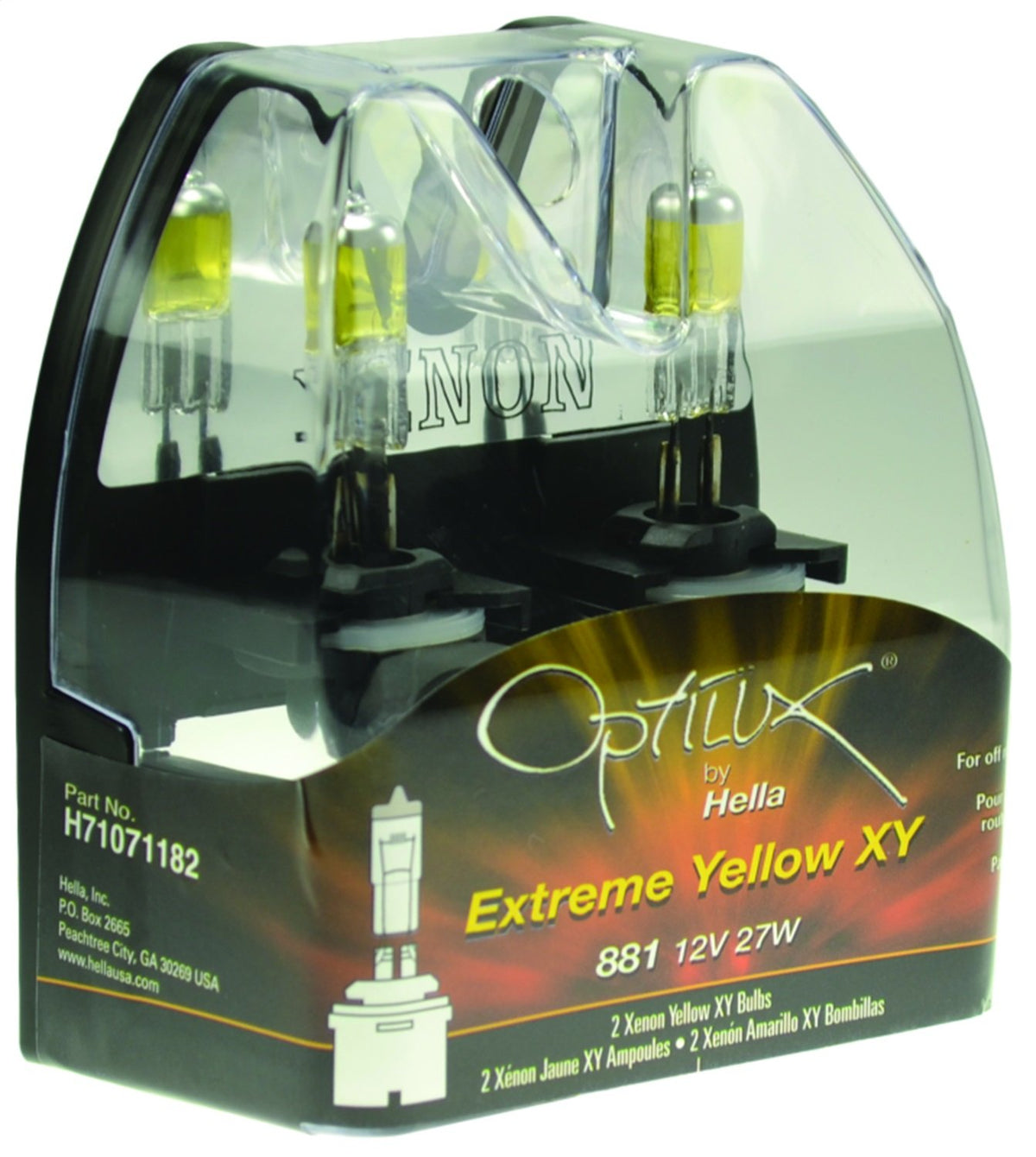 HELLA H71071182 Hella H71071182 Optilux XY Series 881 Xenon Yellow Halogen Bulbs, 12V, 27W, 2 Pack