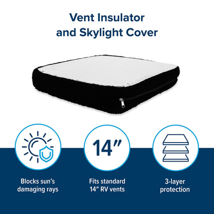 CAMCO 45196 Camco 45196 RV Black-Out Vent Insulator with Reflective Surface, 14-Inch x 14-Inch, Black - Blocks The Sun's Damaging Rays - Reduce Heat Transfer and Increases A/C Efficiency