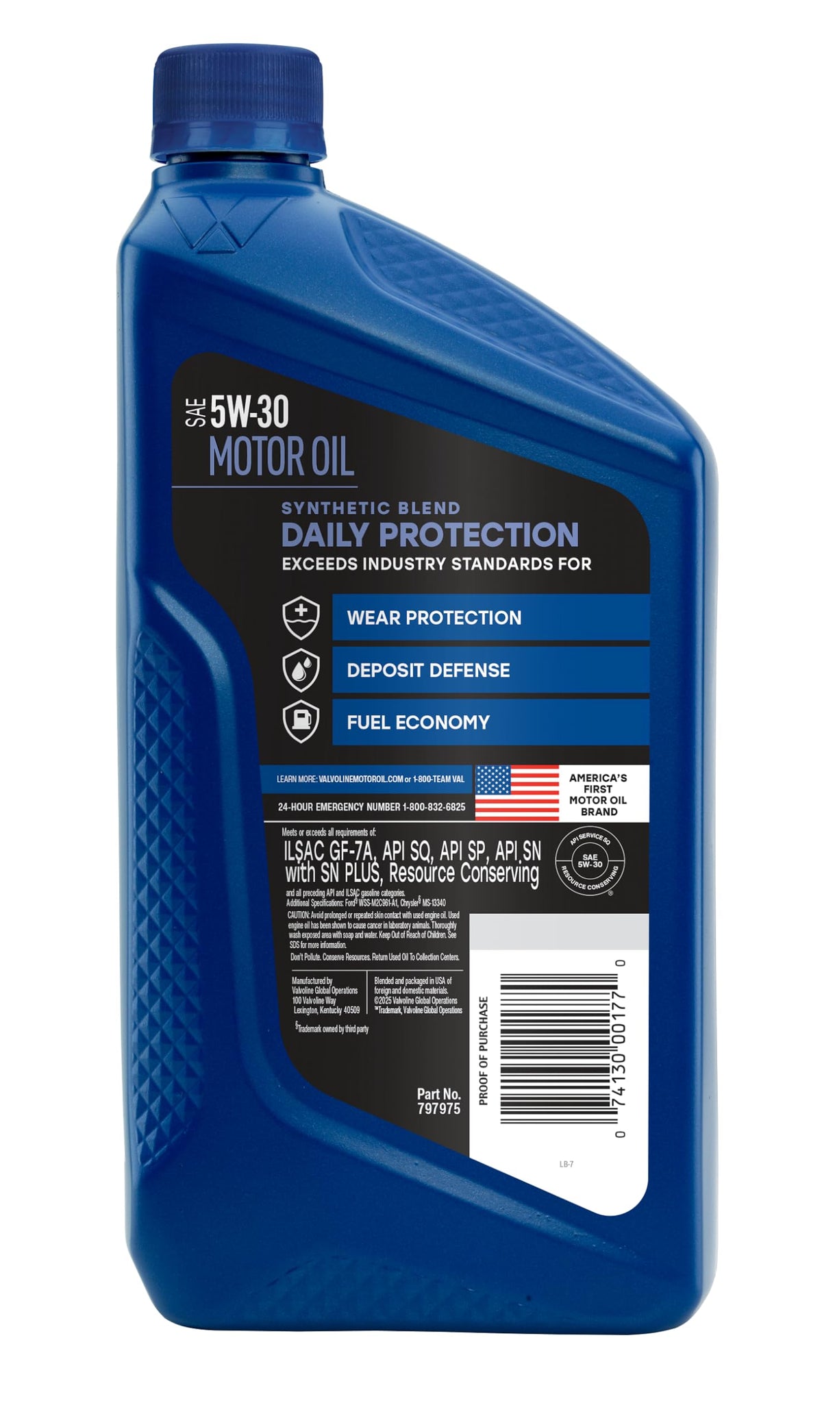 VALVOLINE 797975 Valvoline Daily Protection SAE 5W-30 Synthetic Blend Motor Oil 1 QT