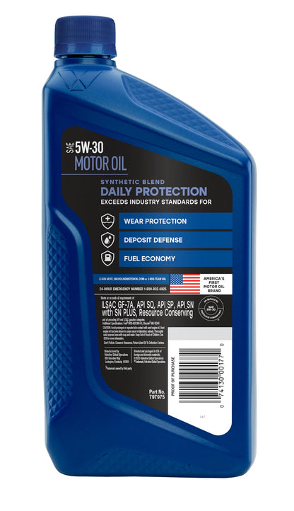 VALVOLINE 797975 Valvoline Daily Protection SAE 5W-30 Synthetic Blend Motor Oil 1 QT