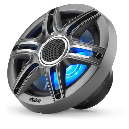 CLARION 010-03048-00 Clarion CMSP-651RGB-SWG Premium 6.5-inch Coaxial Marine Speakers with Built-in RGB Illumination, 50W RMS, with White & Gray Metallic Grilles