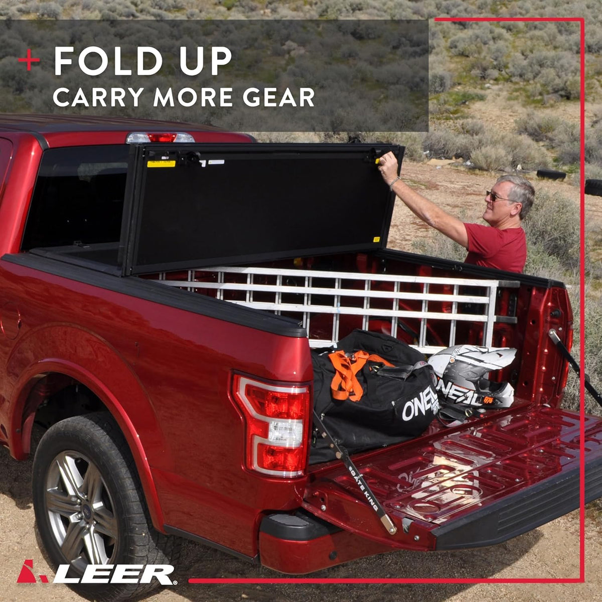 LEER 631298 LEER HF350M Tri-Folding Truck Bed Tonneau Cover, Fits Dodge Ram Without 60/40 Tailgate, Years 2019-2025, 5'7" Truck Bed, Black