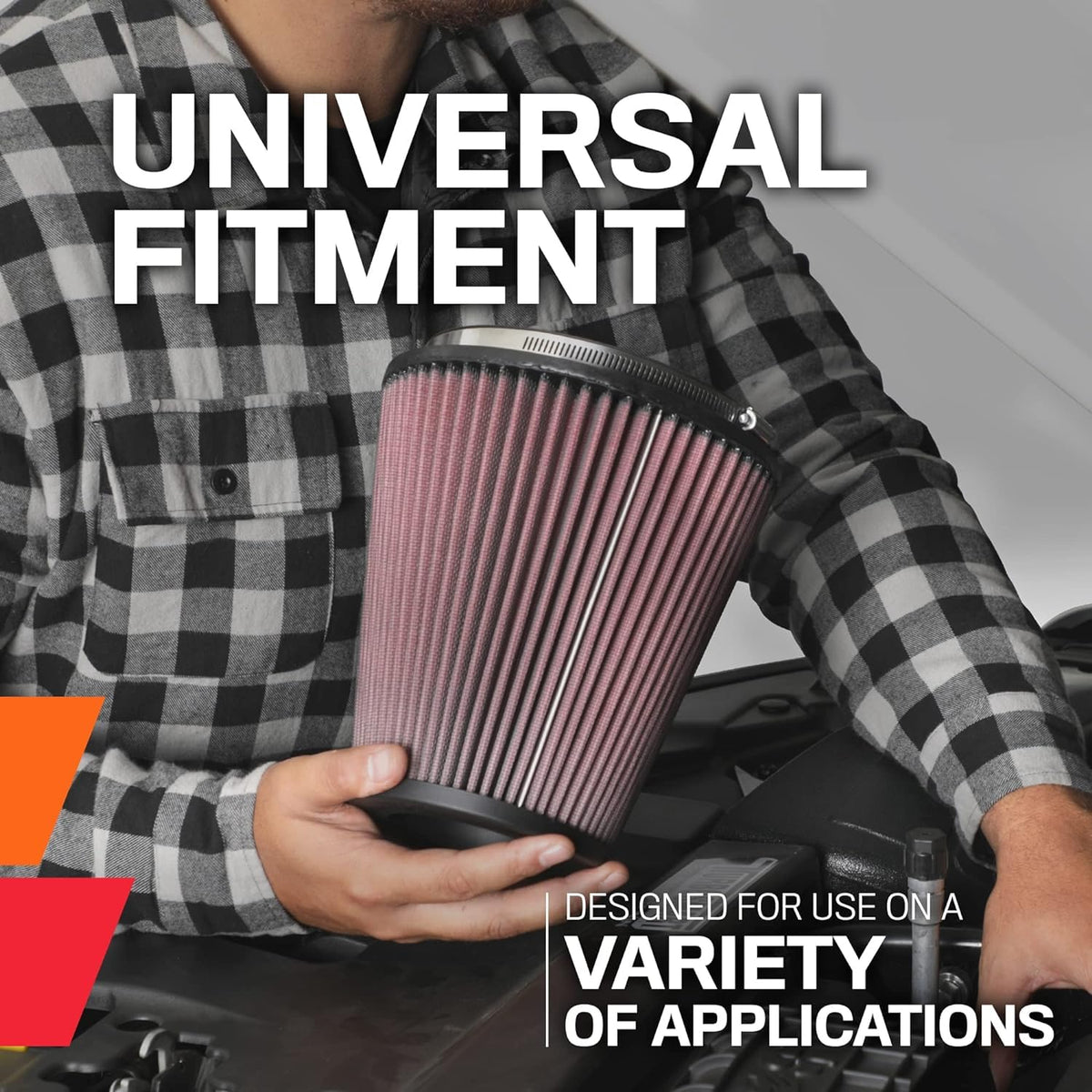 K&N FILTER RF-1015 K&N High-Flow Original Lifetime Universal Clamp-On Air Filter: High Performance, Premium, Washable: Flange Diameter: 4 In, Filter Height: 7 In, Flange Length: 0.625 In, Shape: Round Tapered, RF-1015