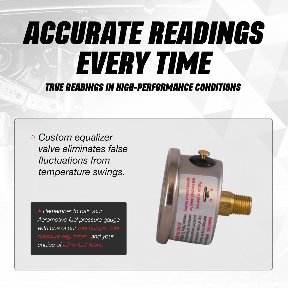 AEROMOTIVE 15632 Aeromotive Fuel Pressure Gauge 0-15 PSI - Liquid Filled Inline Fuel - 15632