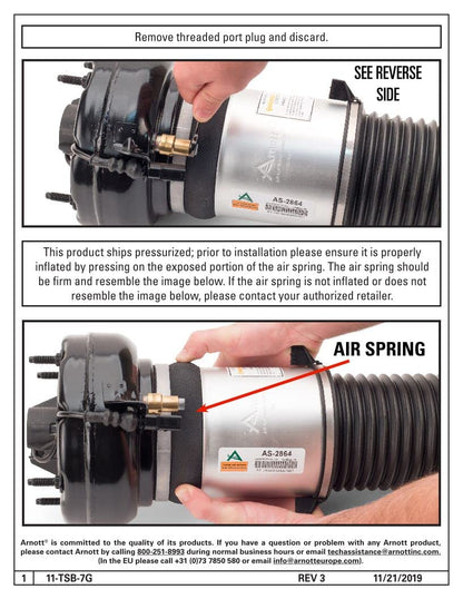 ARNOTT AS-3343 Arnott AS-3343 New Front Right Air Strut- 16-19 Volvo XC90 (SPA) w/Auto Lvl, excl Hybrid