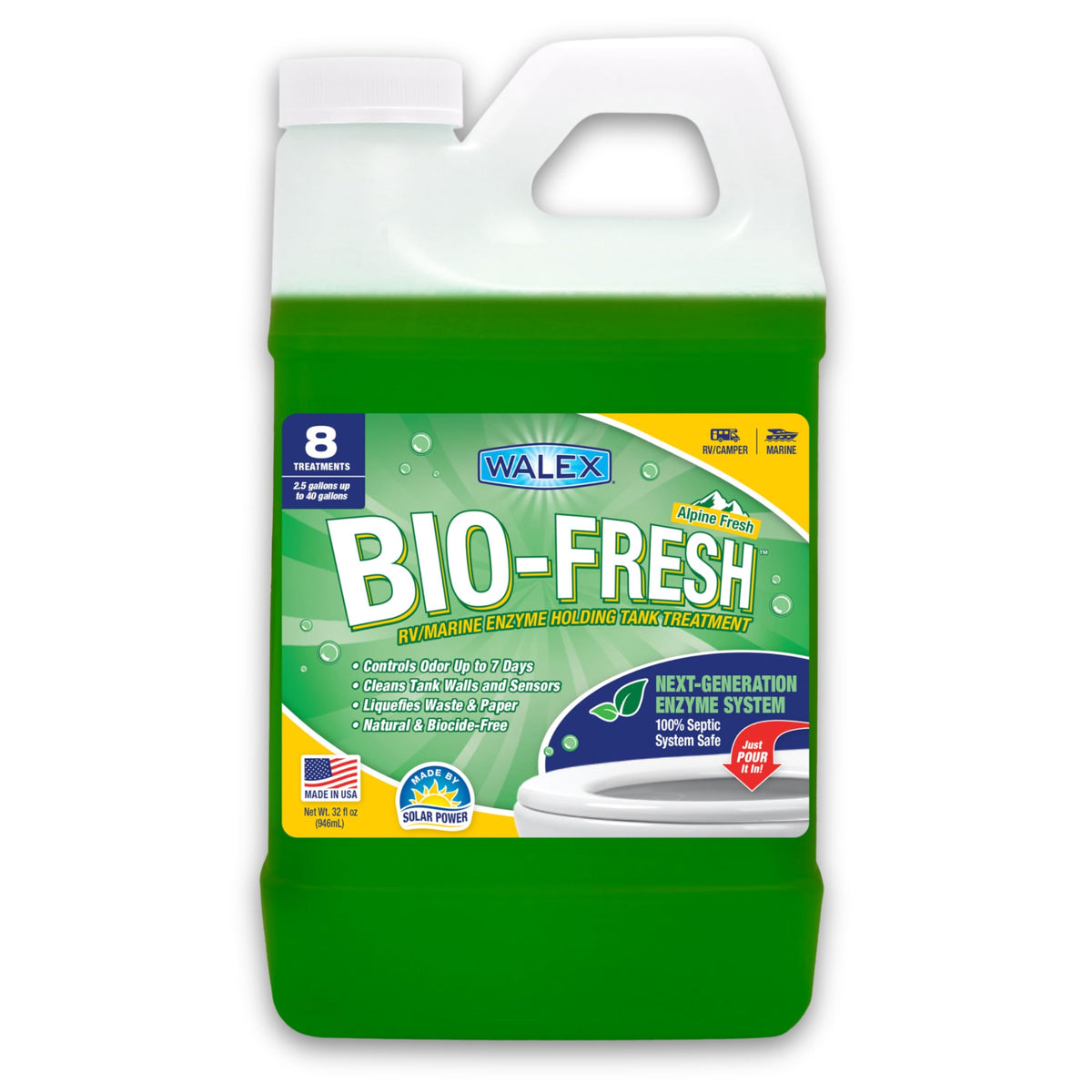 WALEX BIOFRAF32 Walex Bio-Fresh Liquid RV Black Tank Treatment - Alpine Fresh, 32 oz