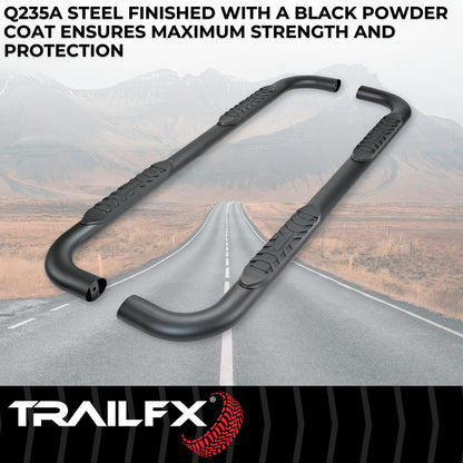 TRAILFX A1019T TrailFX 4 Inch Oval Bent Nerf Bars with Step Pads Fits 2024–2025 Toyota Tacoma Matte Black Powder-Coated Steel, Welded End Caps Rocker Panel Mount, Bolt On Install TrailFX A1019T