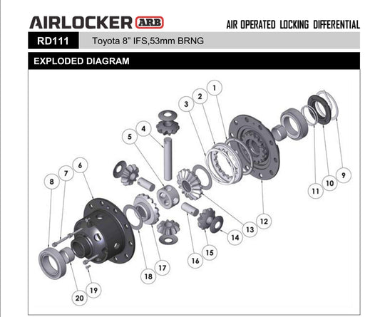 ARB RD111 ARB RD111 Air Locking Differential Toyota 8" Clamshell IFS ARB – 30 Spline (3.91 & Up)