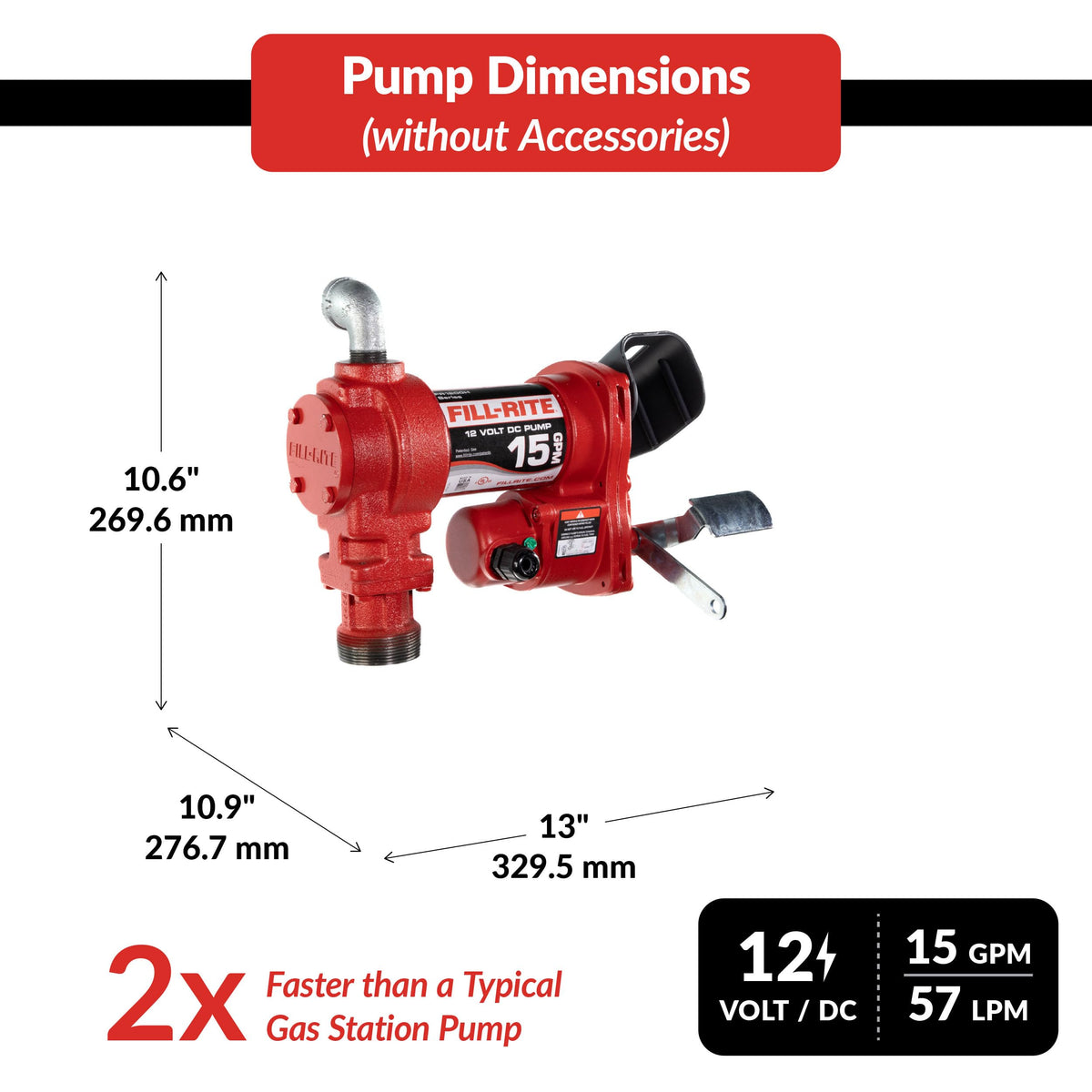 FILL RITE FR1210HA Fill-Rite FR1210HA 12V 15 GPM Fuel Transfer Pump with Discharge Hose & Automatic Nozzle, Red | Gasoline, Diesel, Kerosene, Ethanol & Methanol Blends & Biodiesel