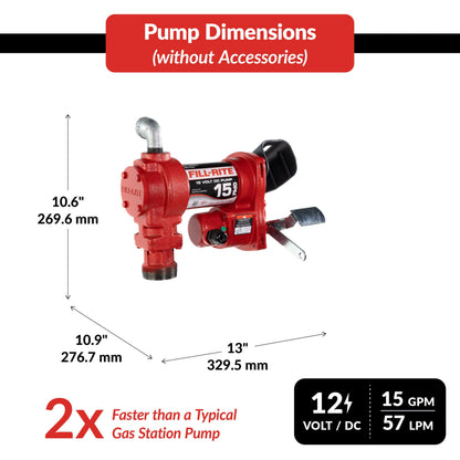 FILL RITE FR1210H Fill-Rite FR1210H 12V 15 GPM Fuel Transfer Pump with Discharge Hose & Manual Nozzle | Gasoline, Diesel, Kerosene, Ethanol & Methanol Blends & Biodiesel