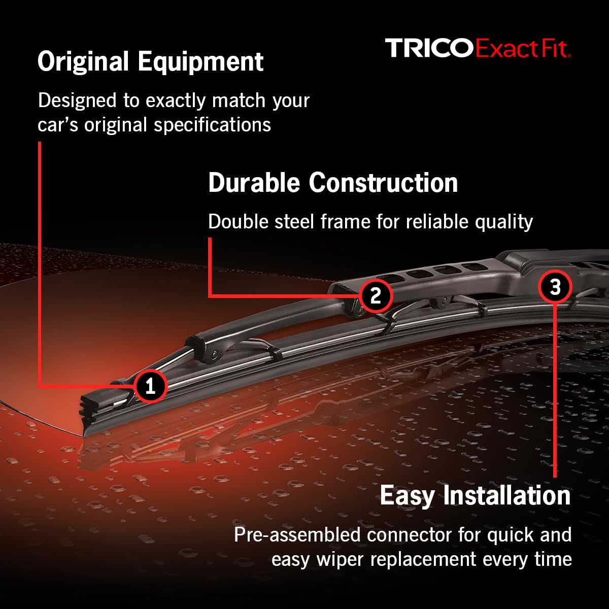 TRICO 22-1 TRICO Exact Fit 22 Inch Pack of 1 Conventional Automotive Replacement Wiper Blade For Car (22-1)