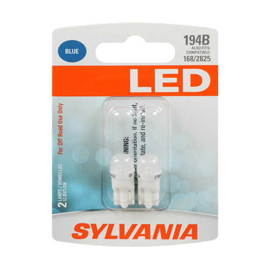 SYLVANIA 194BSL.BP2 SYLVANIA 194 T10 W5W LED Blue Mini Bulb, Interior Light, 2 Bulbs