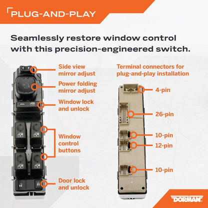 DORMAN 920-020 Dorman 920-020 Front Driver Side Master Window Switch Assembly - 8 Button Compatible with Select Cadillac/Chevrolet/GMC Models