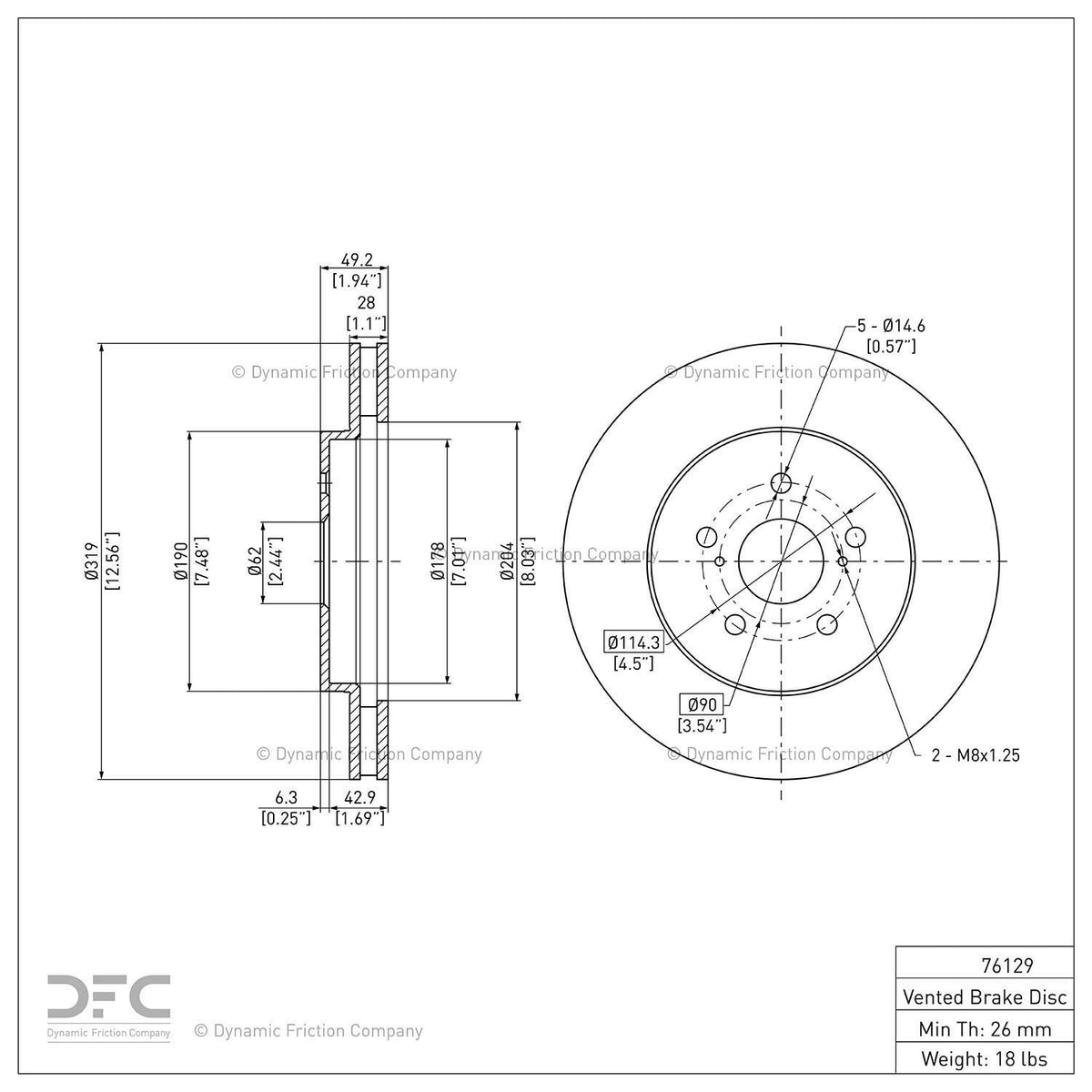 Dynamic Friction 604-76129 Front Brake Rotor