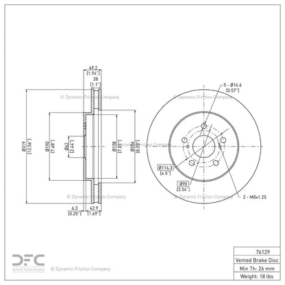 Dynamic Friction 604-76129 Front Brake Rotor
