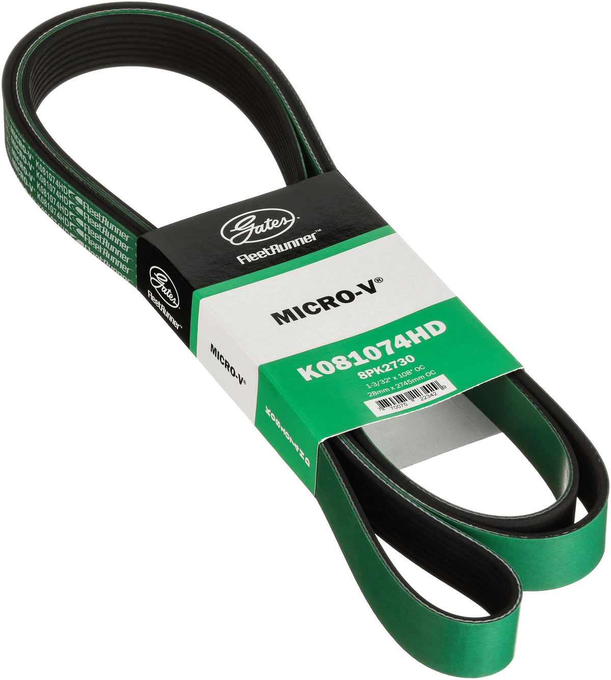Gates K081074HD FleetRunner Micro-V Serpentine Drive Belt