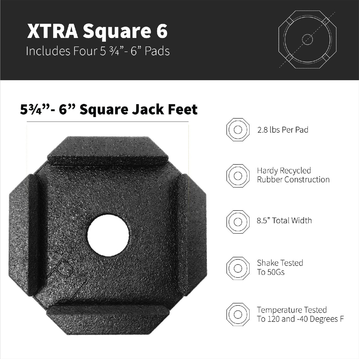 SNAPPAD XTRSQSP4 SnapPad Xtra RV Leveling Pads - Permanent Jack Stabilizers for RVs - 6" Square Leveling Jack Pads for LCI Leveling System - Heavy Duty Replacement for Blocks - Made in The USA (Square 6 4-Pack)