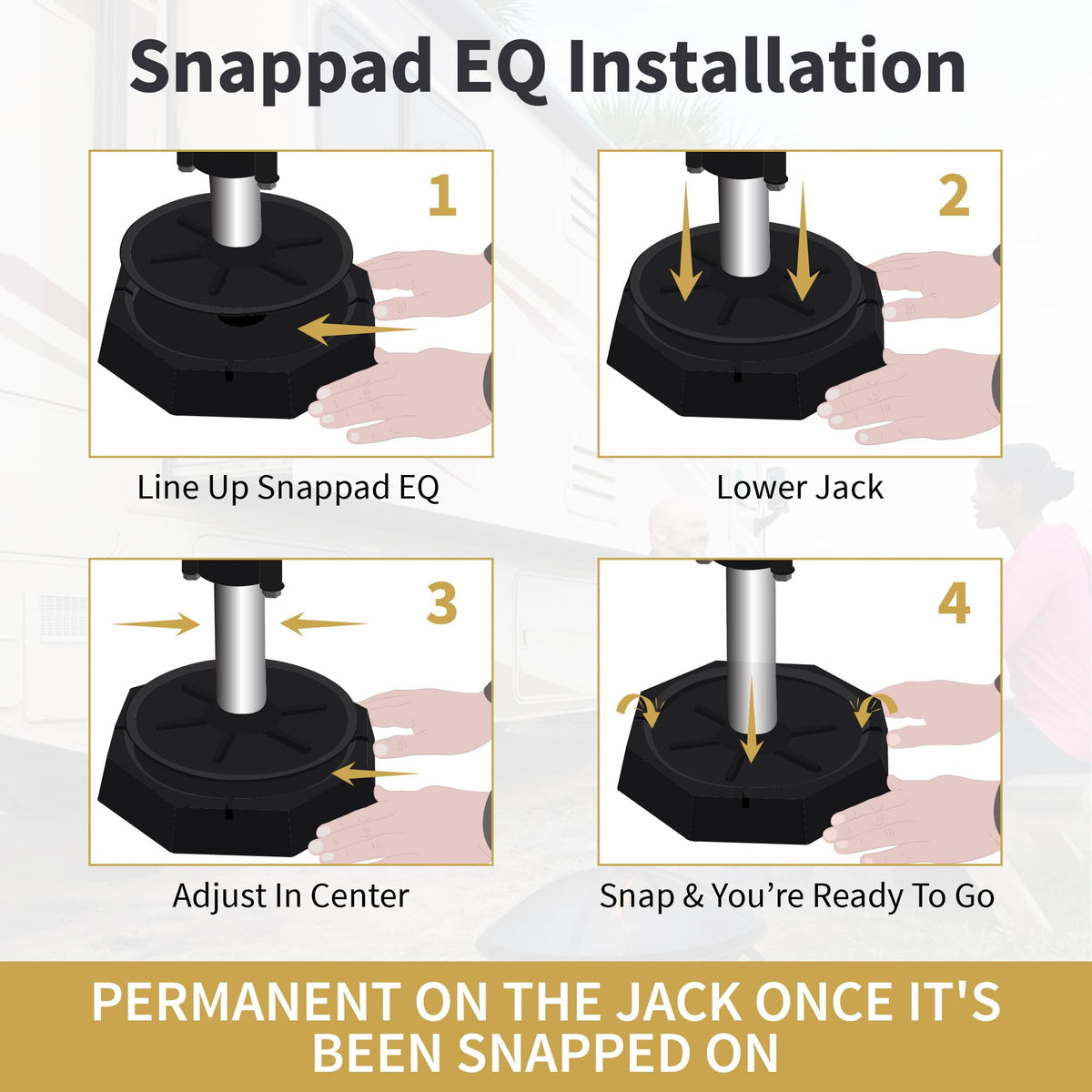 SNAPPAD EQ7SP4 SnapPad EQ Compact | Precise Fit for RV Jack Pads, Travel Trailers and Class B & C Motorhomes | Compatible with Major RV Brands & Leveling Systems | Pack of 4 for 7” Square Or 7.25” Round Jack Feet