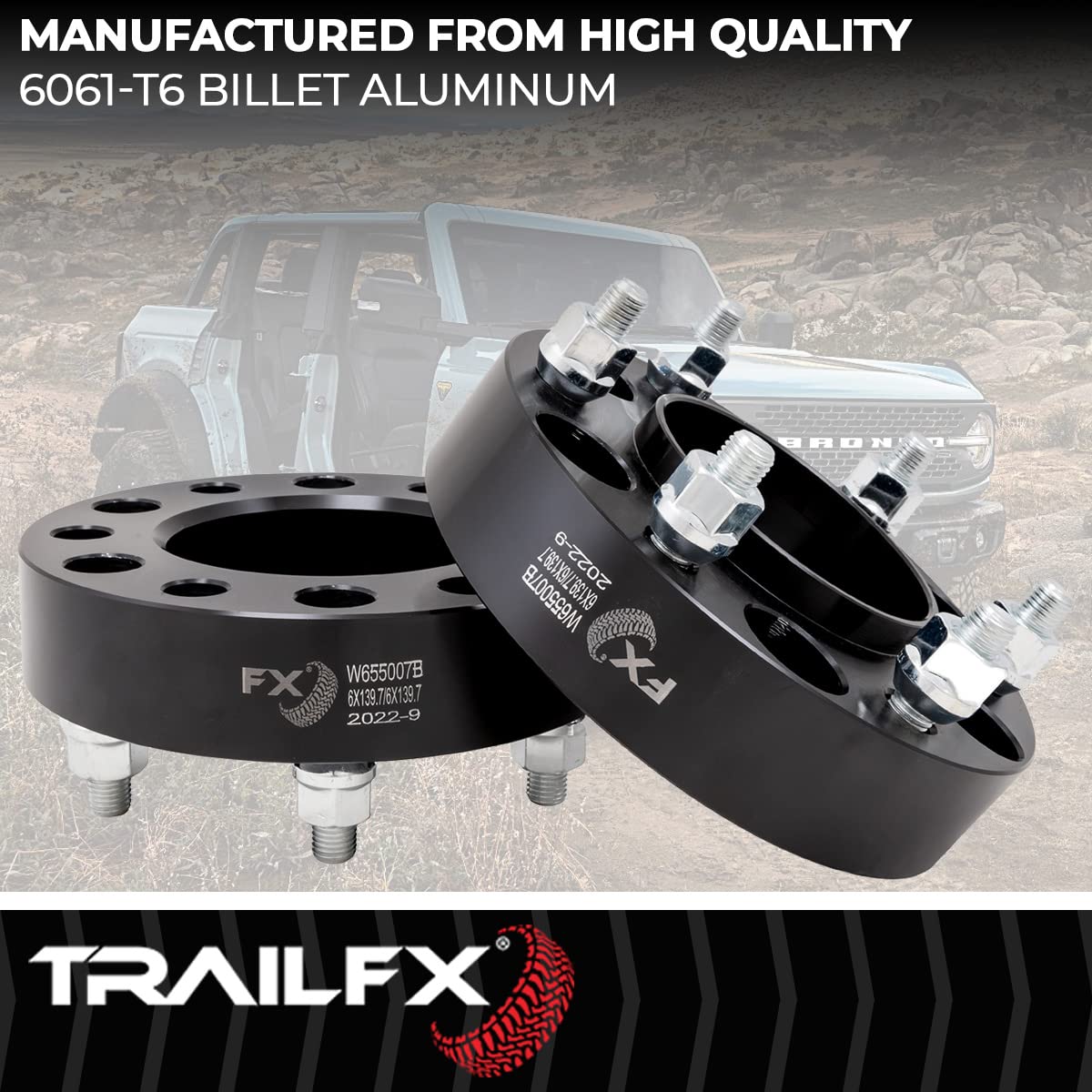 TRAILFX W655007B Trailfx Hub Centric Wheel Spacers 6x139.7mm/ 6x5.50 Bolt Pattern; 1-1/2 Inch Thickness; Compatible/Replacement for Ford Bronco