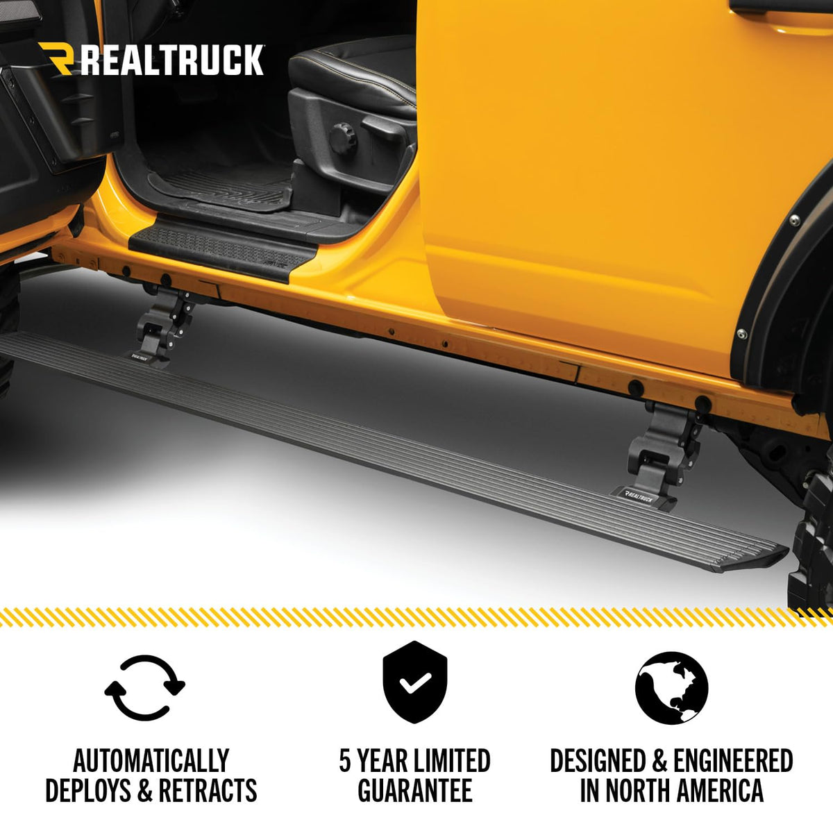 GO RHINO 20413157T RealTruck Volt Power Running Boards for Ford Bronco (2021-2025) 2-Door Excludes Bronco Sport | Aluminum, Protective Bedliner Coating | 20413157T | Electric Powerstep & Retractable Steps