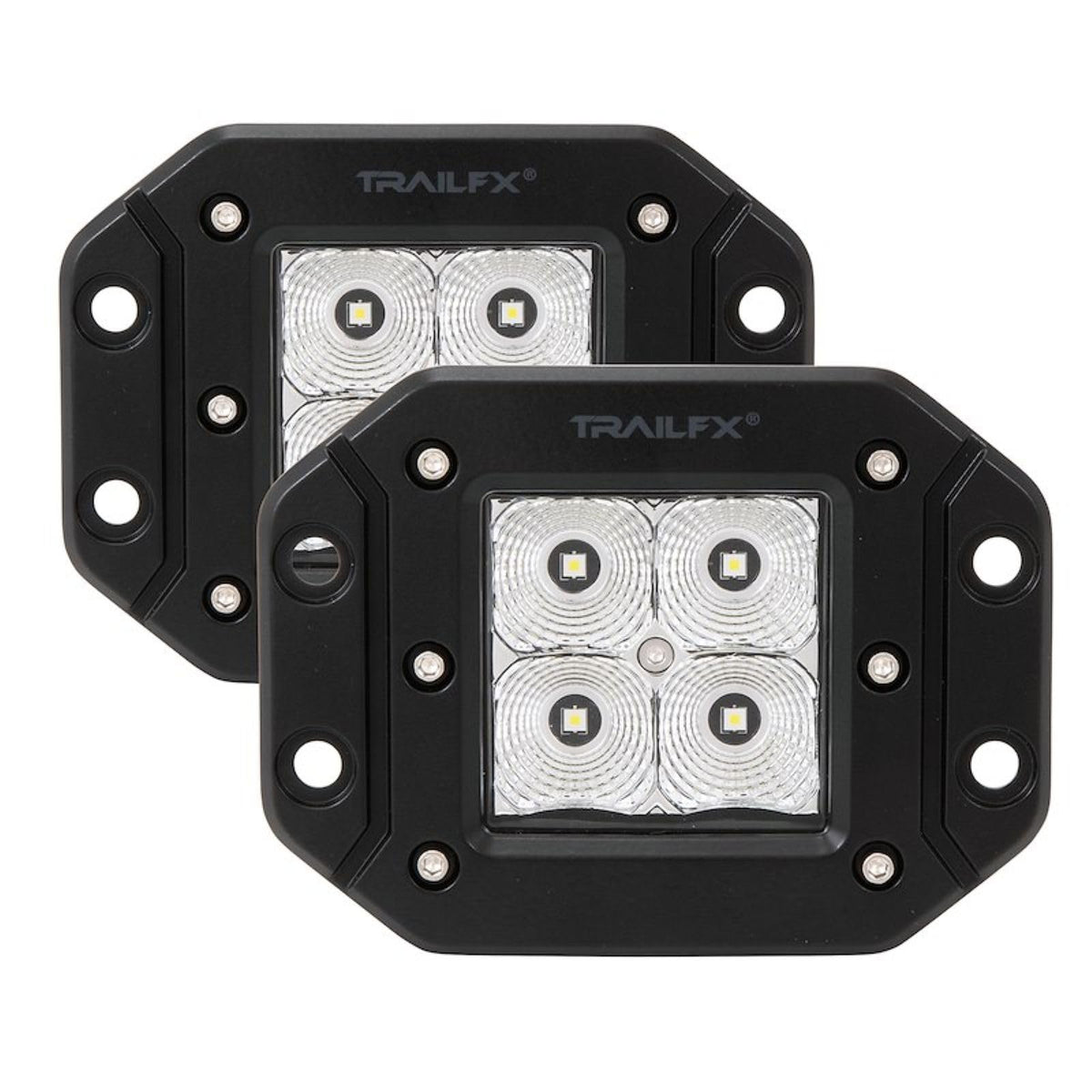 TRAILFX 2X2FMF2 Trailfx Driving/Fog Light 2X2FMF2, LED, 4 Clear LED 5 Watt Bulbs, 3 Inch Square, 90 Degree Flood Beam, Clear Polycarbonate Lens, Bracket Mount, 20 Watt Blubs Amp Draw 1.2 AMP At 12 Volts, Set Of 2